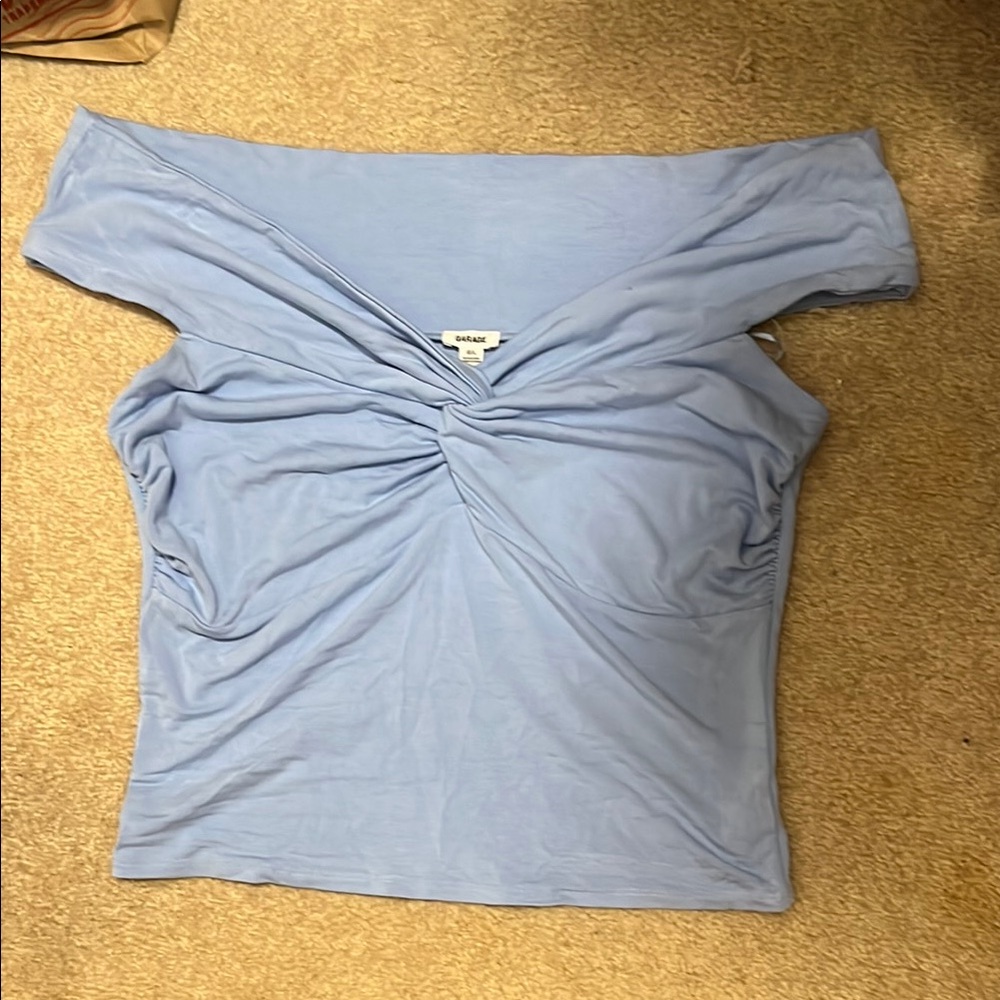 Garage Blue Ruched Tie Front Blouse